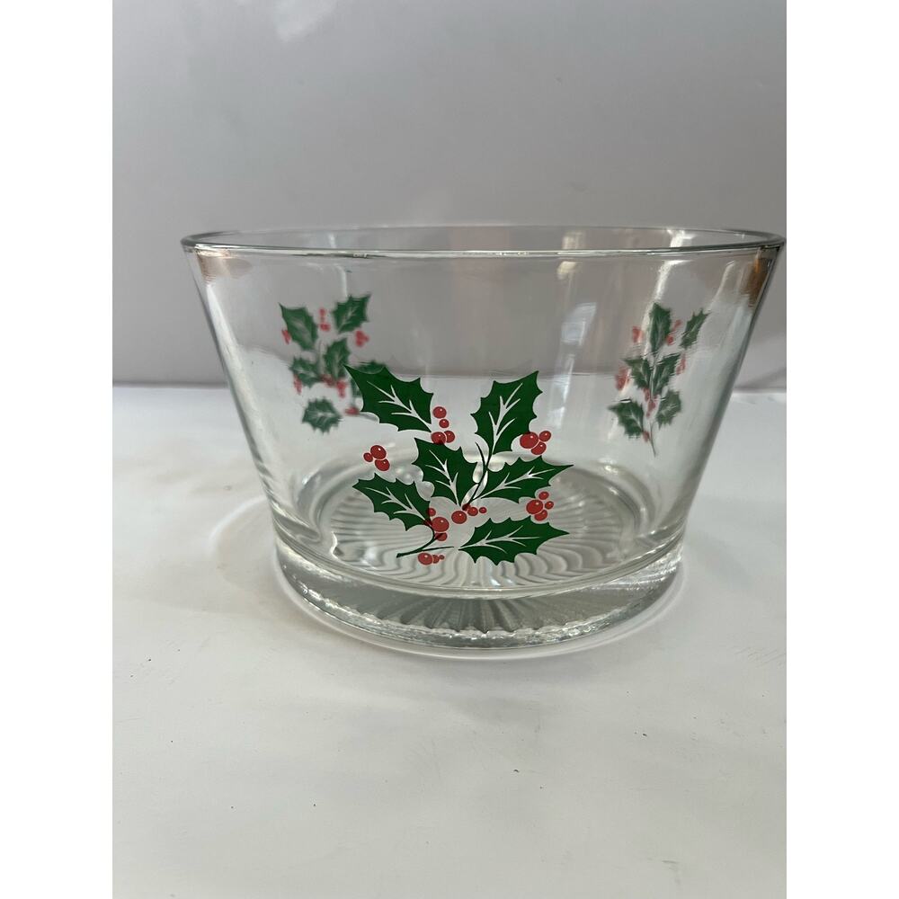 Holly Berries Christmas ice bucket 4 1/2" high 7 across No chips‎